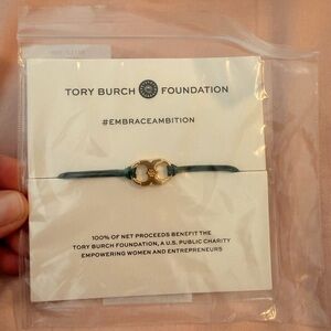 Tory Burch Green Cord Bracelet with Gold Charm